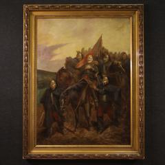 French painting with soldiers and horses from the 19th century - 4007852