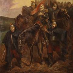 French painting with soldiers and horses from the 19th century - 4007863