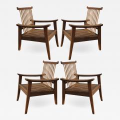 French riviera exceptional oak beach house set of 4 pagoda shaped lounge chairs - 999048