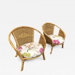 French riviera pair of charming rattan lounge chairs - 1126317