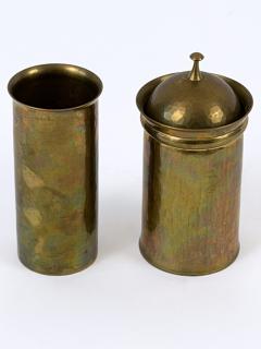 Friedrich Marby Set of Two Bauhaus Hand Hammered Brass Lidded Box Vase by Friedrich Marby 1925 - 4756633