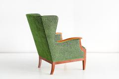 Frits Henningsen 1930s Frits Henningsen Wingback Chair Newly Upholstered in Rubelli Fabric - 1275762