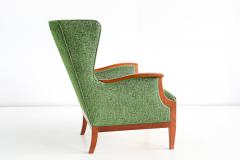 Frits Henningsen 1930s Frits Henningsen Wingback Chair Newly Upholstered in Rubelli Fabric - 1275766