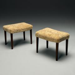 Frits Henningsen Danish Mid Century Modern Ottomans Honey Shearling Mahogany Denmark 1950s - 3957098