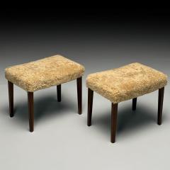 Frits Henningsen Danish Mid Century Modern Ottomans Honey Shearling Mahogany Denmark 1950s - 3957099