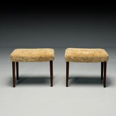 Frits Henningsen Danish Mid Century Modern Ottomans Honey Shearling Mahogany Denmark 1950s - 3957101