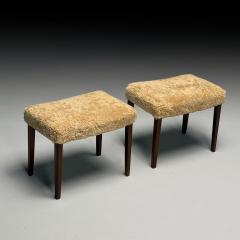 Frits Henningsen Danish Mid Century Modern Ottomans Honey Shearling Mahogany Denmark 1950s - 3957102