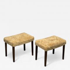 Frits Henningsen Danish Mid Century Modern Ottomans Honey Shearling Mahogany Denmark 1950s - 3957267