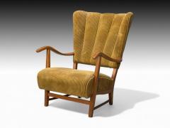 Frits Henningsen Frits Henningsen Danish Modern Corduroy Wood Lounge Chair Denmark 1940s - 4387107