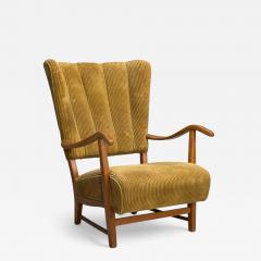 Frits Henningsen Frits Henningsen Danish Modern Corduroy Wood Lounge Chair Denmark 1940s - 4389313
