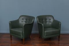Frits Henningsen Frits Henningsen Green Leather Lounge Chairs - 2736694
