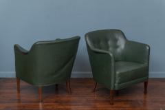 Frits Henningsen Frits Henningsen Green Leather Lounge Chairs - 2736699