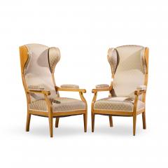 Frits Henningsen Frits Henningsen Style Swedish Biedermeier Wingback Lounge Chairs Pair - 4592295