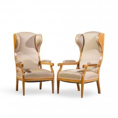 Frits Henningsen Frits Henningsen Style Swedish Biedermeier Wingback Lounge Chairs Pair - 4592298