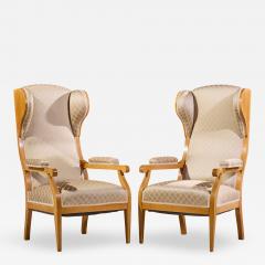 Frits Henningsen Frits Henningsen Style Swedish Biedermeier Wingback Lounge Chairs Pair - 4592450