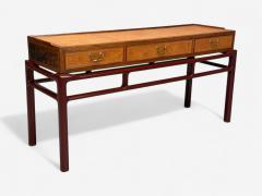 Frits Henningsen Frits Henningsen attr Rosewood Leather Brass Console Table Denmark 1950s - 4272468