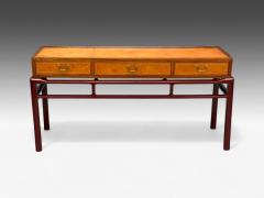 Frits Henningsen Frits Henningsen attr Rosewood Leather Brass Console Table Denmark 1950s - 4272470