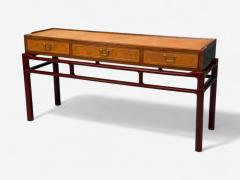Frits Henningsen Frits Henningsen attr Rosewood Leather Brass Console Table Denmark 1950s - 4272473