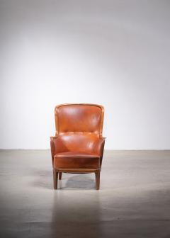 Frits Henningsen Frits Henningsen magoany and leather wingback easy chair - 1924499