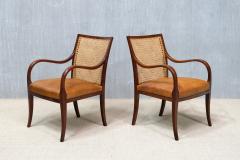 Frits Henningsen Pair of Frits Henningsen Armchairs in Mahogany Cane and Leather Denmark 1931 - 4450785