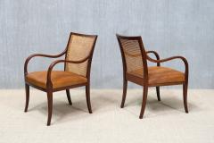 Frits Henningsen Pair of Frits Henningsen Armchairs in Mahogany Cane and Leather Denmark 1931 - 4450786