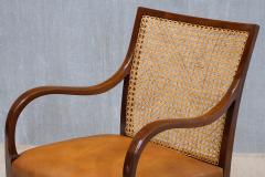 Frits Henningsen Pair of Frits Henningsen Armchairs in Mahogany Cane and Leather Denmark 1931 - 4450787