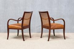 Frits Henningsen Pair of Frits Henningsen Armchairs in Mahogany Cane and Leather Denmark 1931 - 4450790