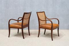 Frits Henningsen Pair of Frits Henningsen Armchairs in Mahogany Cane and Leather Denmark 1931 - 4450791