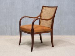 Frits Henningsen Pair of Frits Henningsen Armchairs in Mahogany Cane and Leather Denmark 1931 - 4450792