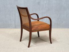 Frits Henningsen Pair of Frits Henningsen Armchairs in Mahogany Cane and Leather Denmark 1931 - 4450794