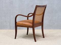 Frits Henningsen Pair of Frits Henningsen Armchairs in Mahogany Cane and Leather Denmark 1931 - 4450795