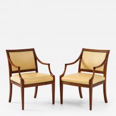 Frits Henningsen Pair of Frits Henningsen Mahogany and Leather Open Armchair circa 1940s - 1698371