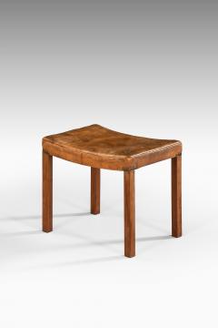 Frits Henningsen Stool in Mahogany Leather and Brass by Frits Henningsen 1940s - 4491169