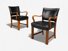 Fritz Hansen Danish Modern Armchairs Black Leather Bentwood Denmark 1960s - 4498068