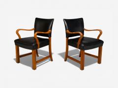 Fritz Hansen Danish Modern Armchairs Black Leather Bentwood Denmark 1960s - 4498070