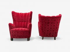 Fritz Hansen Danish Modern Fabric Wood His and Hers Lounge Chairs Denmark 1960s - 4362730