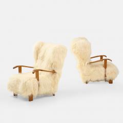 Fritz Hansen Rare Pair of Wingback Lounge Chairs Model 1582 in Sheepskin by Fritz Hansen - 2859121