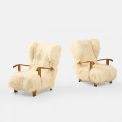 Fritz Hansen Rare Pair of Wingback Lounge Chairs Model 1582 in Sheepskin by Fritz Hansen - 2859122