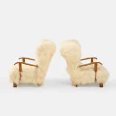 Fritz Hansen Rare Pair of Wingback Lounge Chairs Model 1582 in Sheepskin by Fritz Hansen - 2859123