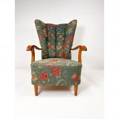 Fritz Hansen Swedish High Back Lounge Chair With Floral Upholstery 1950s - 4611612