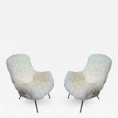Fritz Neth Fritz Neth Pair of Comfy Lounge Chairs Newly Covered in Sheep Skin Fur - 386989