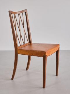 Frode Holm Set of Eight Frode Holm Dining Chairs Walnut and Leather Illum Denmark 1940s - 3381935