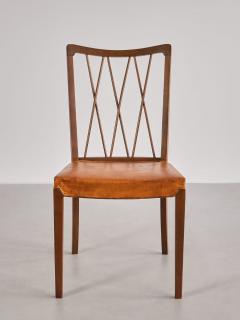Frode Holm Set of Eight Frode Holm Dining Chairs Walnut and Leather Illum Denmark 1940s - 3381936