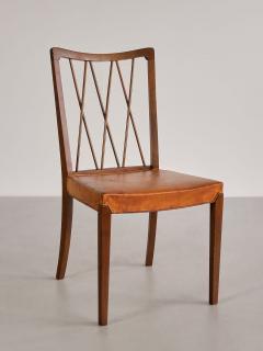 Frode Holm Set of Eight Frode Holm Dining Chairs Walnut and Leather Illum Denmark 1940s - 3381937