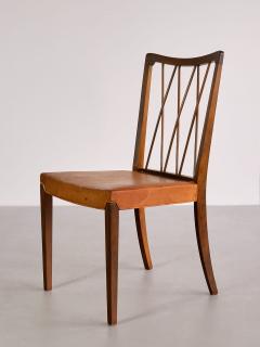Frode Holm Set of Eight Frode Holm Dining Chairs Walnut and Leather Illum Denmark 1940s - 3381940