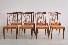 Frode Holm Set of Eight Frode Holm Dining Chairs Walnut and Leather Illum Denmark 1940s - 3381941