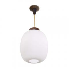 Frosted Glass Pendant with Wood Detailing - 3571444