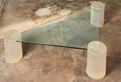 Frosted Lucite and Glass Triangle Coffee Table Style of Karl Springer 1980 - 2814281