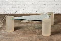 Frosted Lucite and Glass Triangle Coffee Table Style of Karl Springer 1980 - 2814283