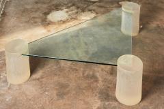 Frosted Lucite and Glass Triangle Coffee Table Style of Karl Springer 1980 - 2814285